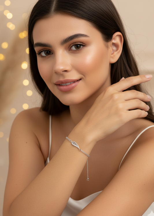 Silver Wing Bracelet with White Zirconia
