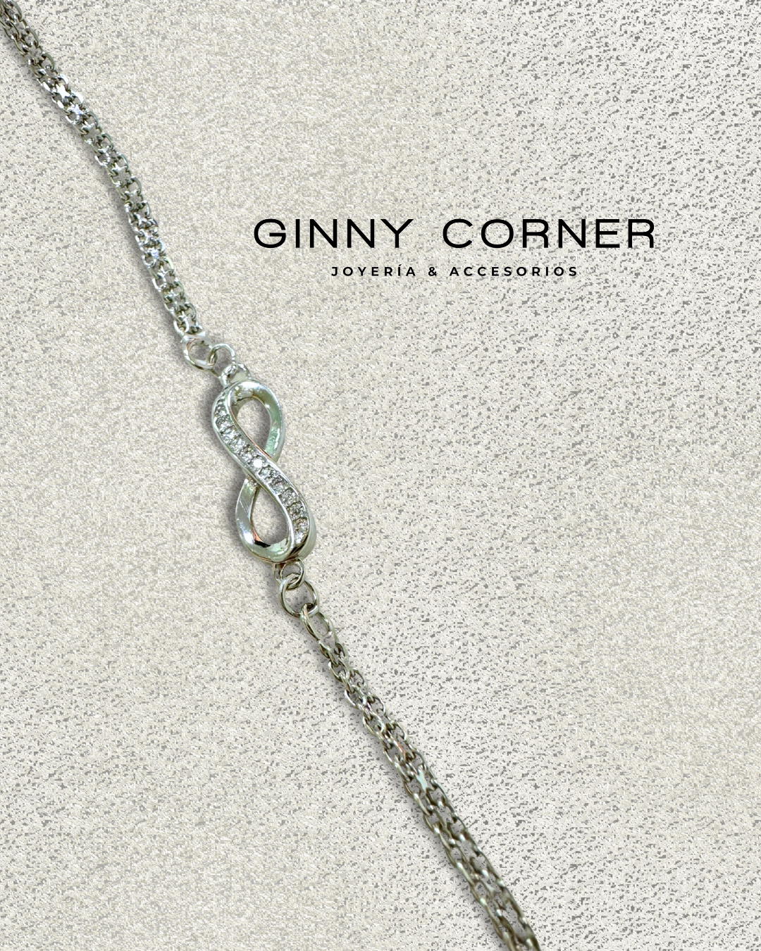 Infinity bracelet in silver with white zircons