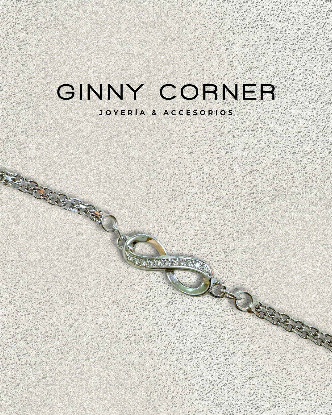 Infinity bracelet in silver with white zircons
