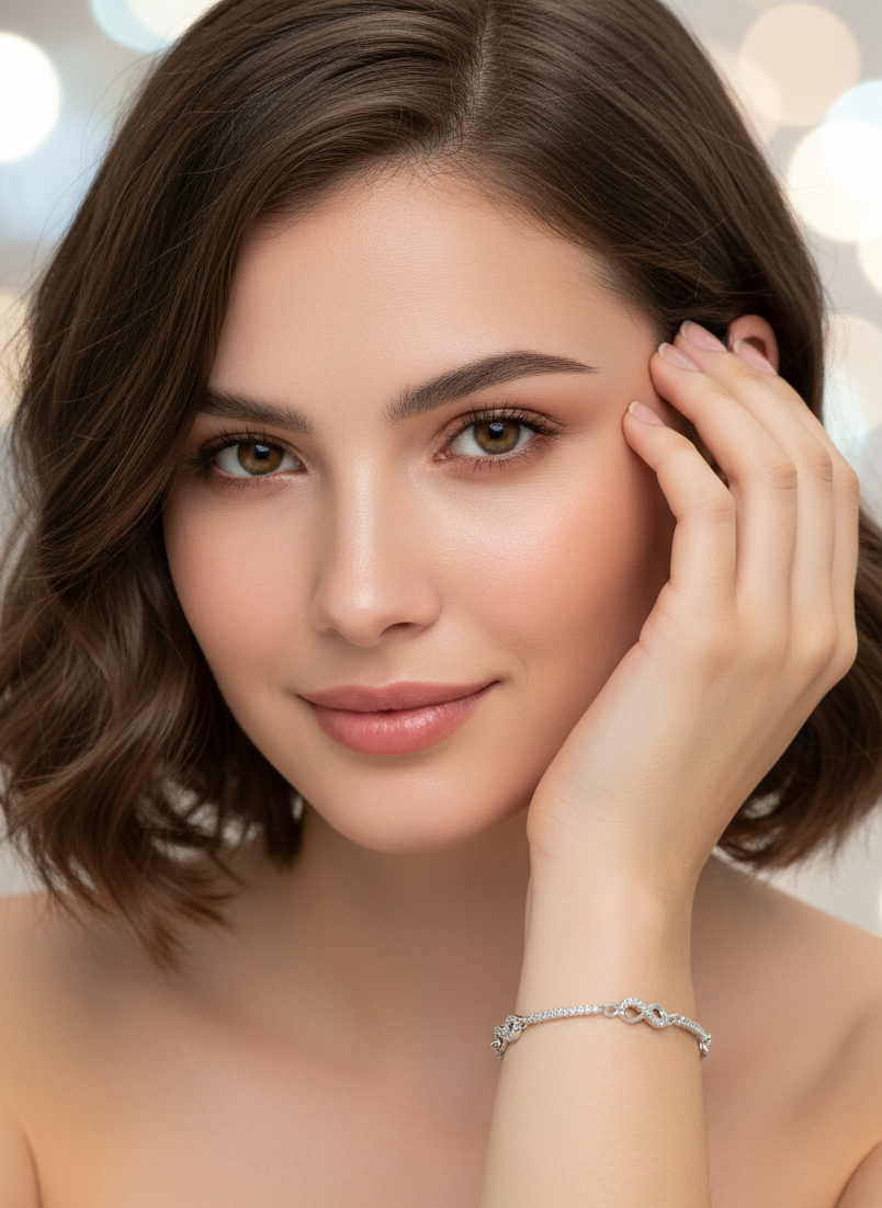 Infinity bracelet in silver with white zircons