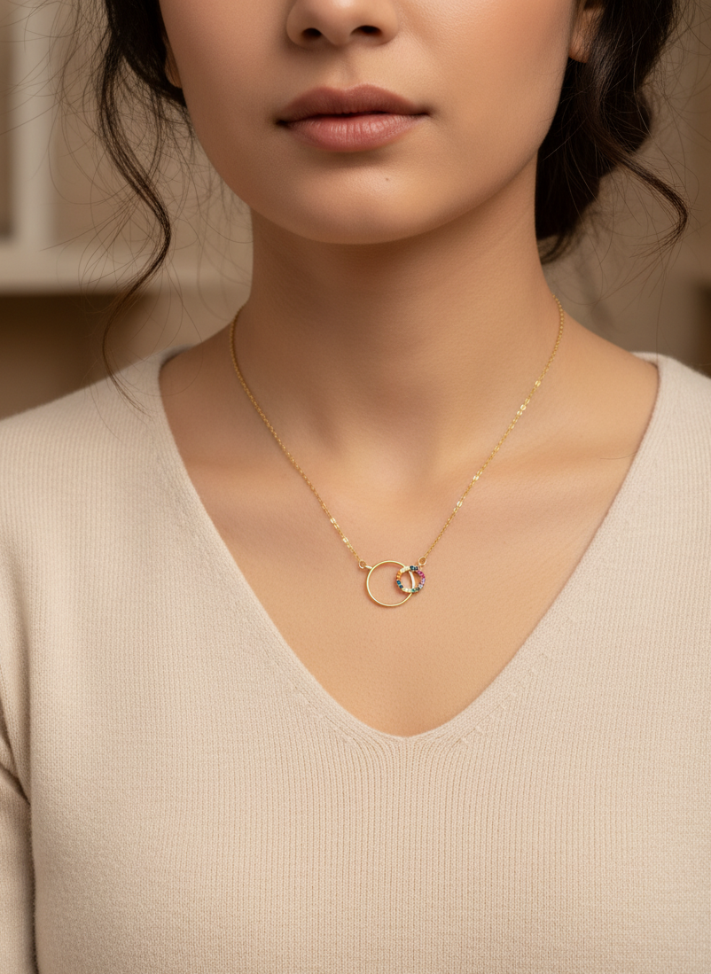 Gargantilla con Colgante en plata y plata bañada en oro con circonitas de colores