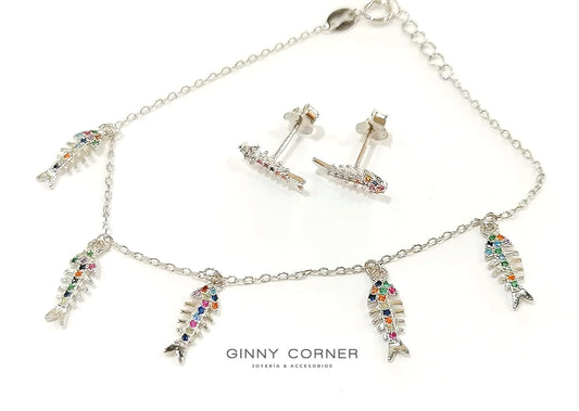 Pendientes pescado con raspas en plata