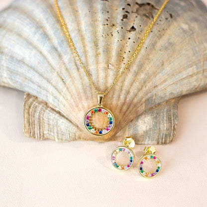 Pendant and earrings jewelry set in sterling silver and 18K gold plated and Swarovski inlays