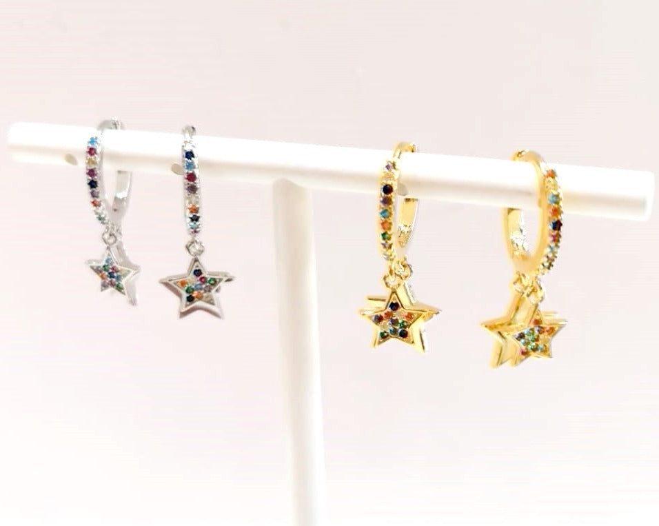 Star hoop earrings in gold plated sterling silver jewelry with Swarovski