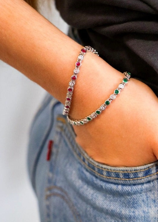 Pulsera modelo "Riviere" en Plata con brillantes redondos Swarovski