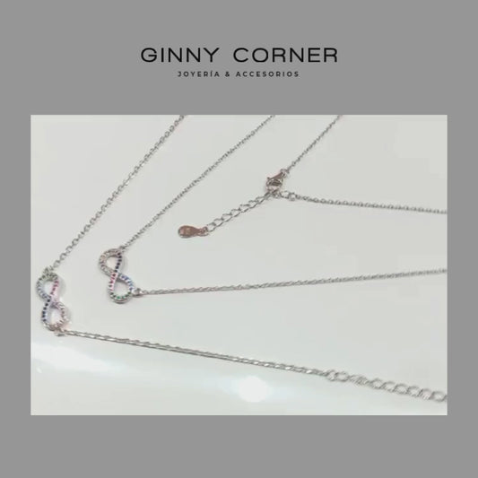 Infinity pendant and bracelet set in sterling silver jewelry and Swarovski in color